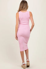 PinkBlush Light Pink Striped Sleeveless Fitted Maternity Midi Dress - 