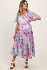 PinkBlush Light Pink Watercolor Floral Flutter Sleeve Maternity Midi DressEveretts Place