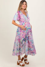 PinkBlush Light Pink Watercolor Floral Flutter Sleeve Maternity Midi DressEveretts Place