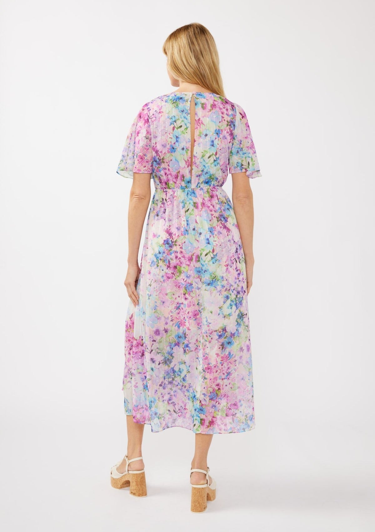 PinkBlush Light Pink Watercolor Floral Flutter Sleeve Midi DressEveretts Place