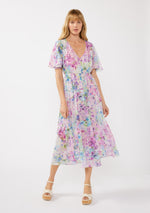 PinkBlush Light Pink Watercolor Floral Flutter Sleeve Midi DressEveretts Place