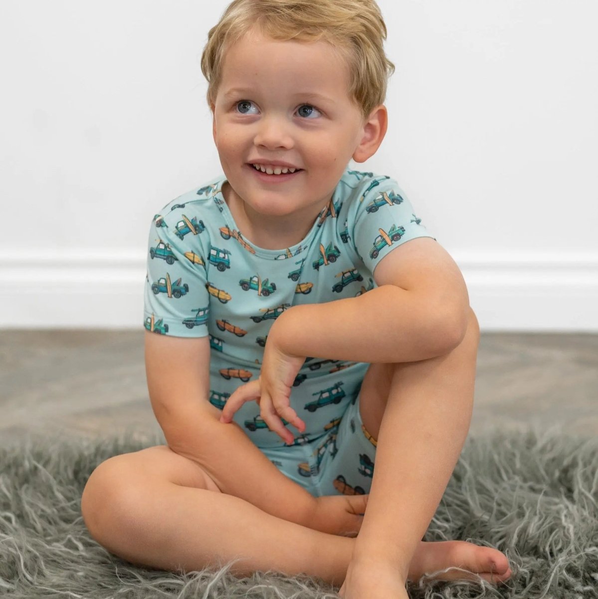 Sweet Bamboo Lightweight Summer Pajama Set for Kids with Surfing Design - 