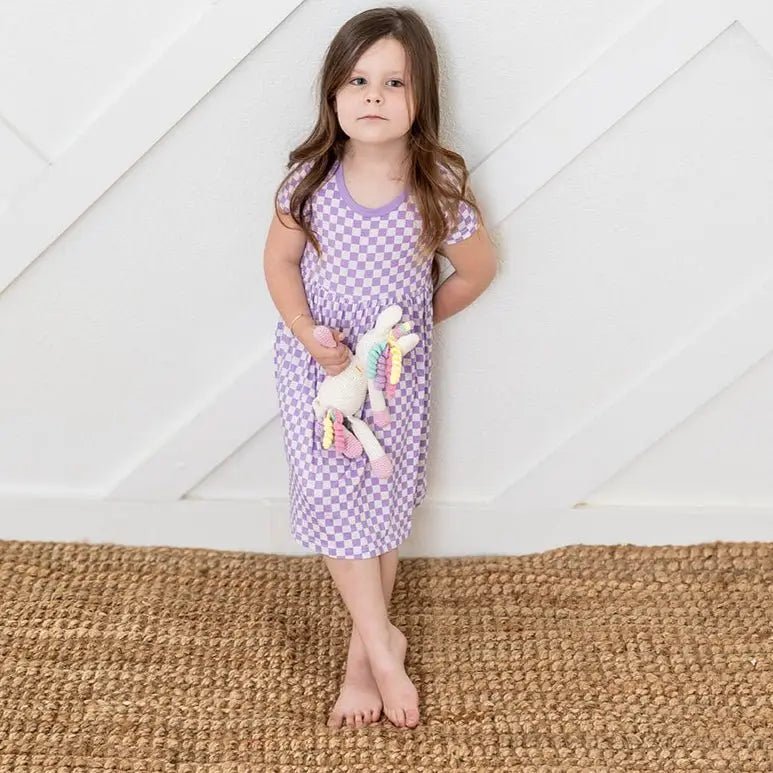 Bestaroo Lilac Checks Dress For Toddlers Soft Bamboo Fabric - 