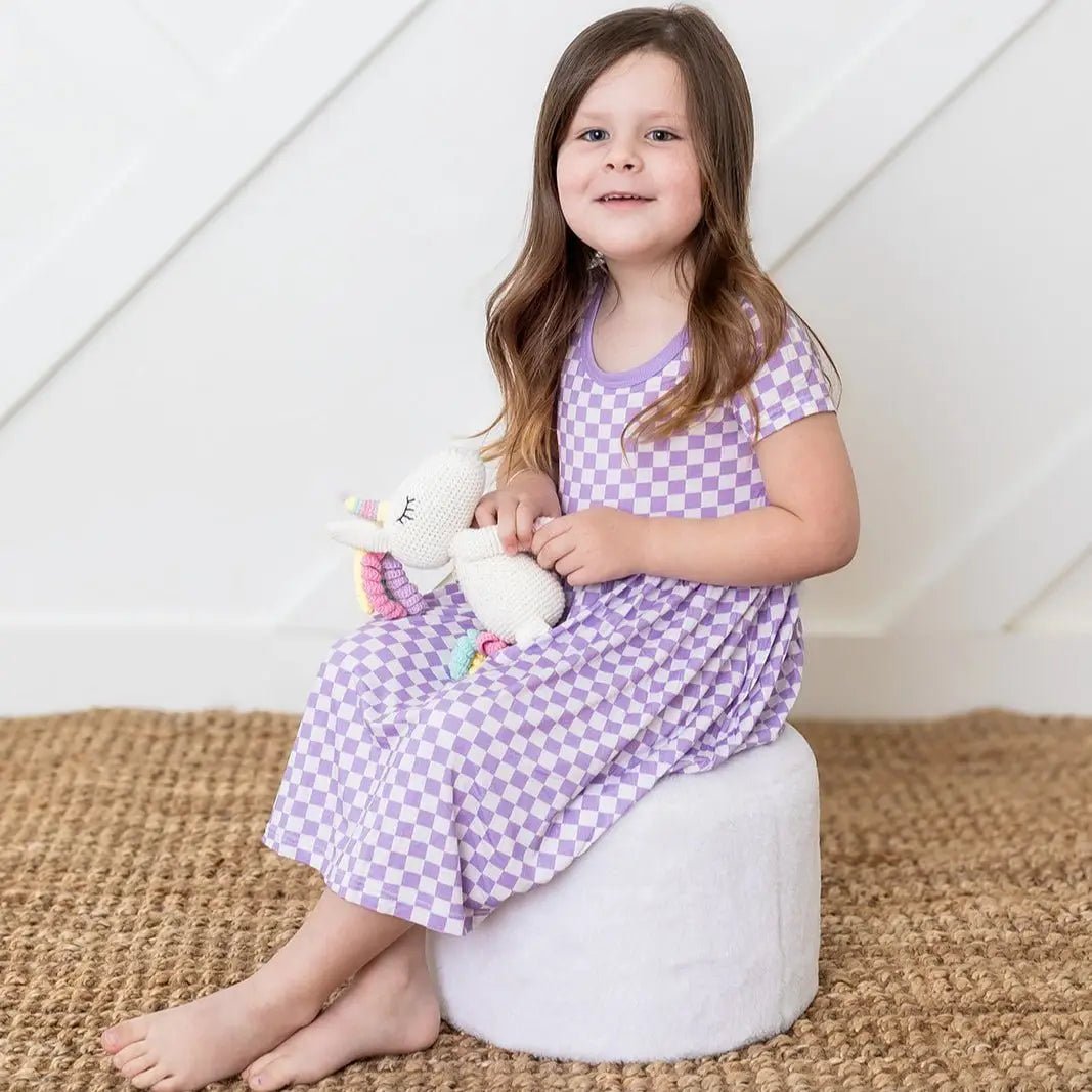 Bestaroo Lilac Checks Dress For Toddlers Soft Bamboo Fabric - 