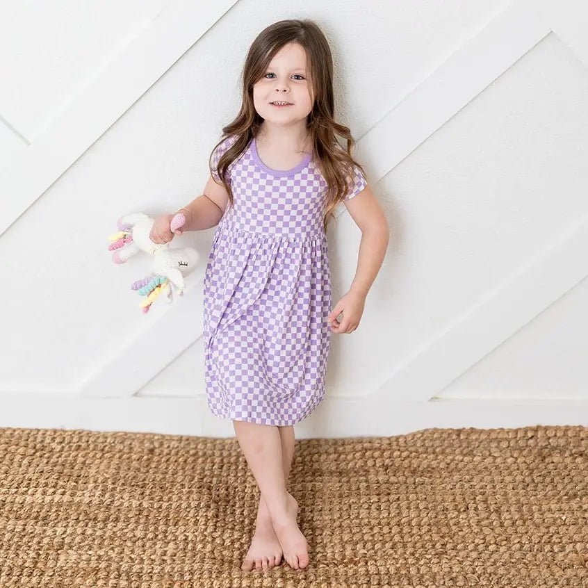Bestaroo Lilac Checks Dress For Toddlers Soft Bamboo Fabric - 