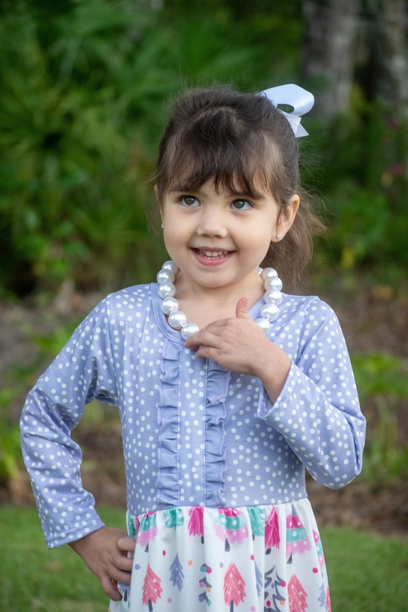 Rylee Faith Designs Lilac Polka Dot Christmas Tree Dress For Girls Outfit - Everetts Place Boutique - 