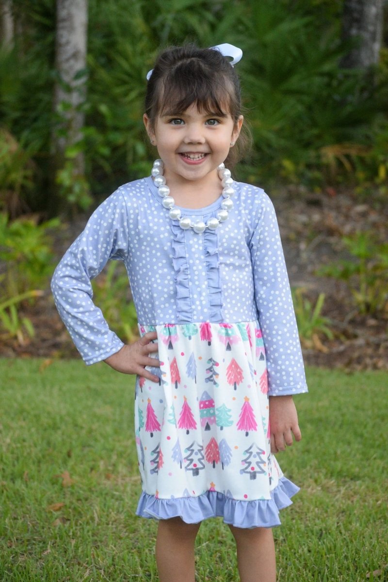 Rylee Faith Designs Lilac Polka Dot Christmas Tree Dress For Girls Outfit - Everetts Place Boutique - 