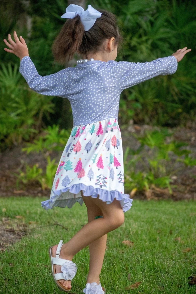 Rylee Faith Designs Lilac Polka Dot Christmas Tree Dress For Girls Outfit - Everetts Place Boutique - 