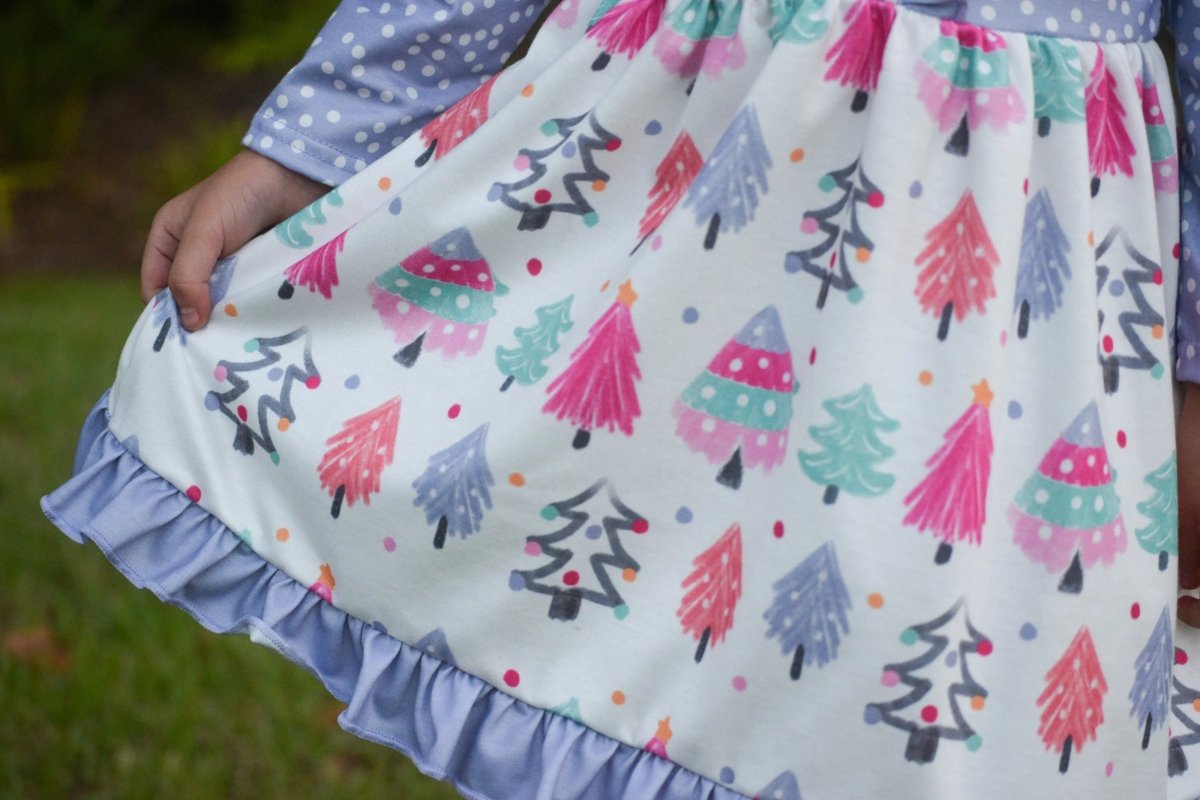 Rylee Faith Designs Lilac Polka Dot Christmas Tree Dress For Girls Outfit - Everetts Place Boutique - 