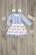 Rylee Faith Designs Lilac Polka Dot Christmas Tree Dress For Girls Outfit - Everetts Place Boutique - 