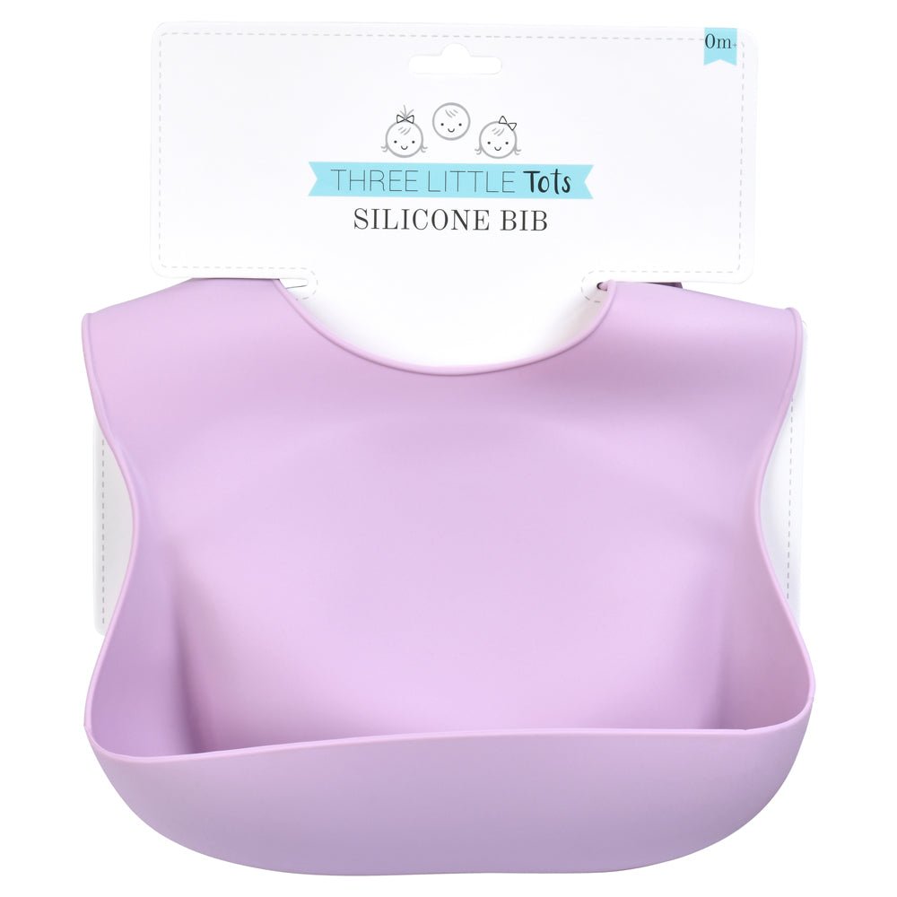 Three Little Tots Lilac Silicone Bib with Crumb Catcher - 