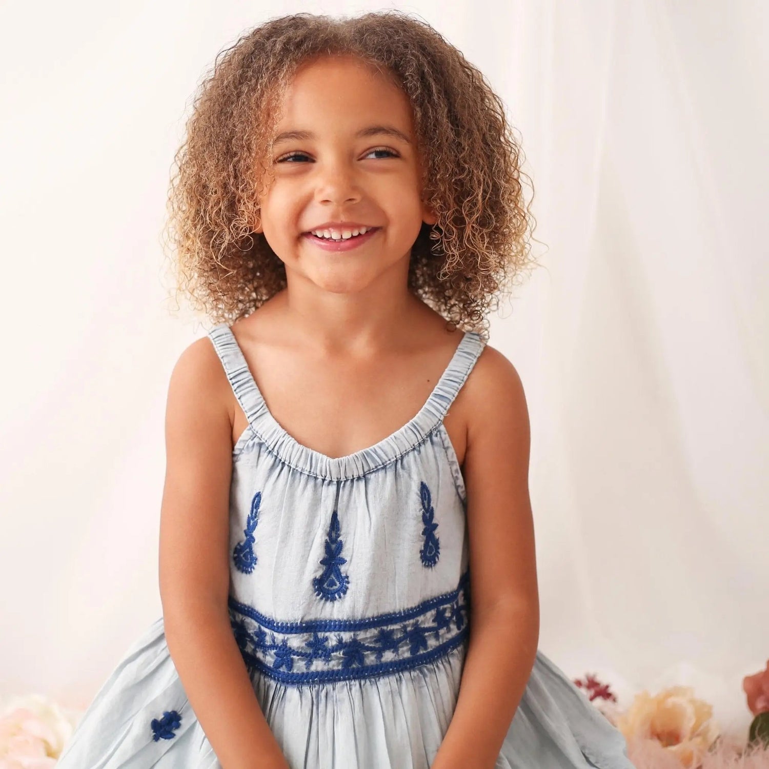 Bestaroo Lilliana Dress Girls Ethnic Glam Cream Sage Ombre Embroidery - 