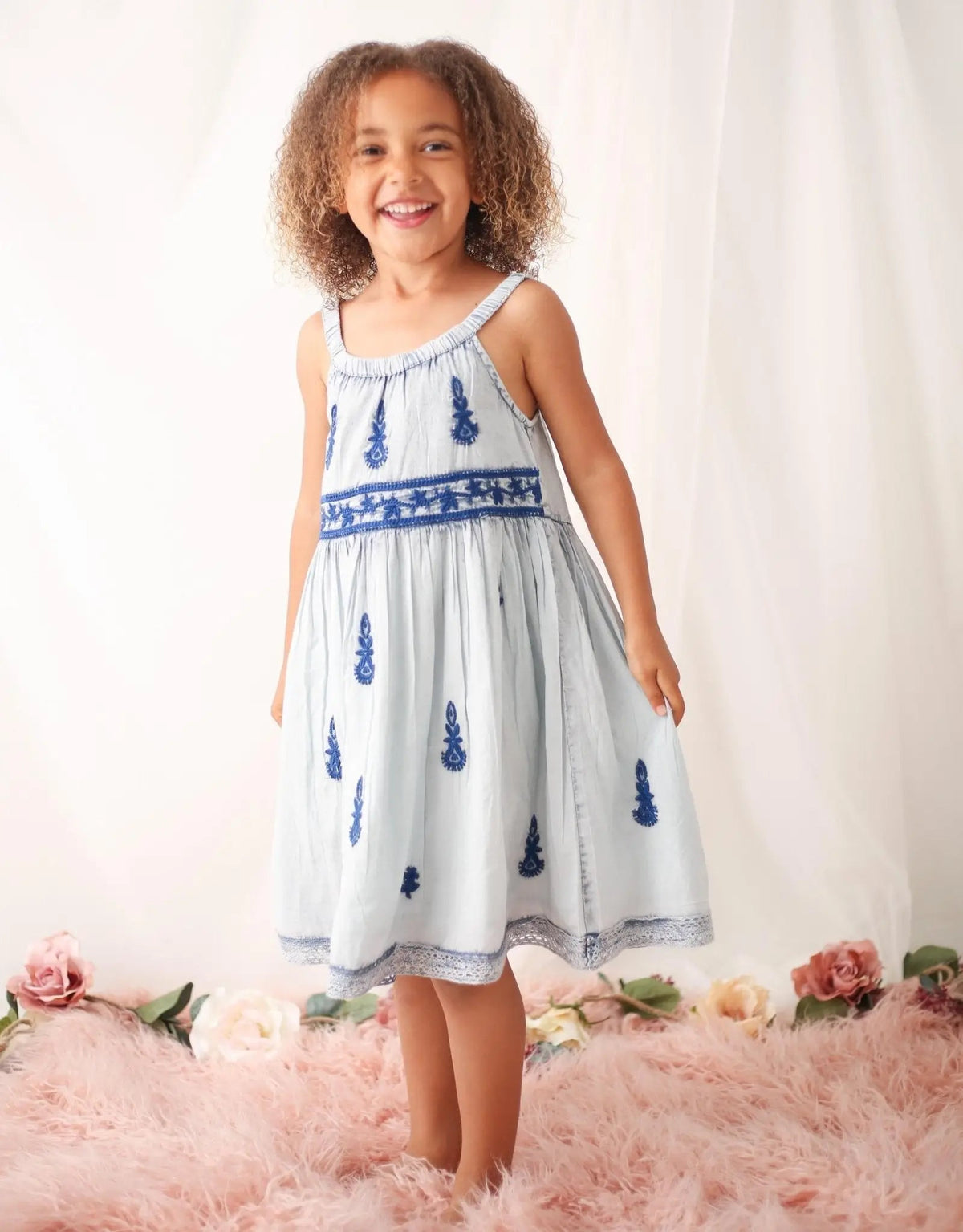 Bestaroo Lilliana Dress Girls Ethnic Glam Cream Sage Ombre Embroidery - 