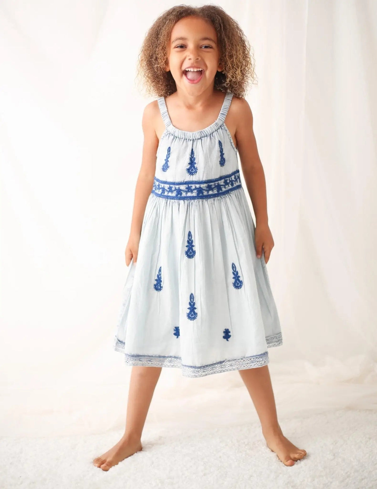 Bestaroo Lilliana Dress Girls Ethnic Glam Cream Sage Ombre Embroidery - 