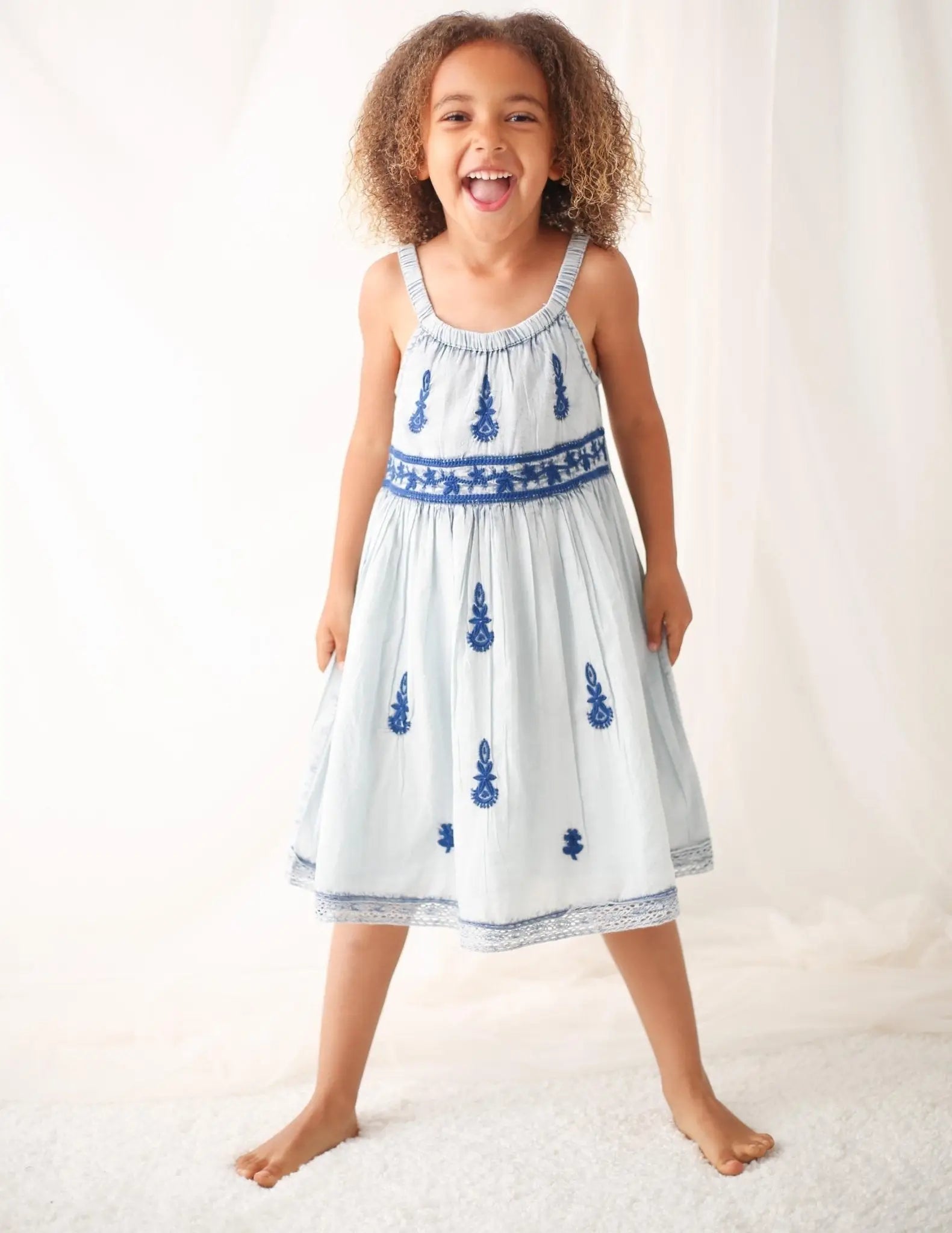Bestaroo Lilliana Dress Girls Ethnic Glam Cream Sage Ombre Embroidery - 