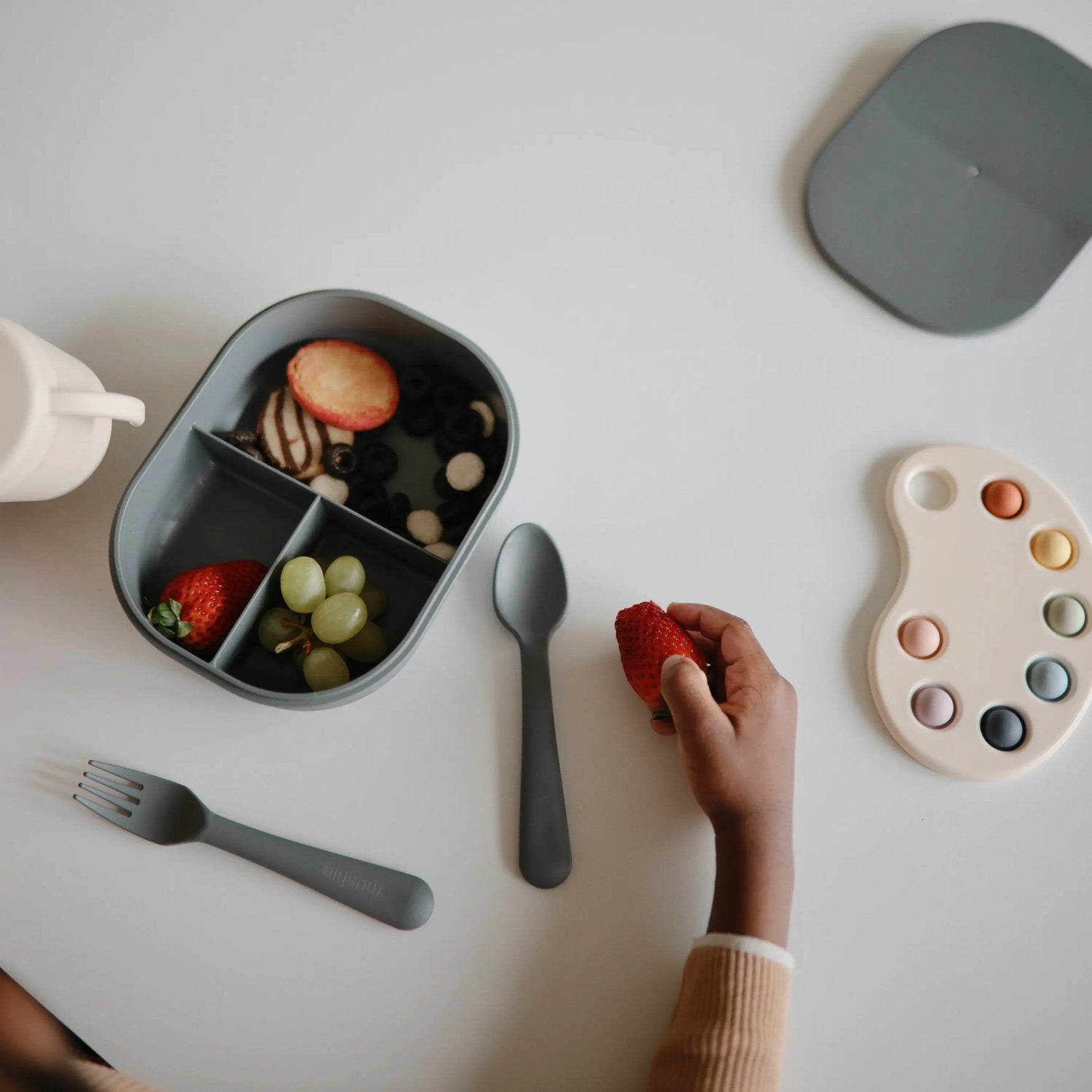 Mushie BPA Free Plastic Lunchbox with Built In Compartments and Locking Utensils - Home & Garden > Kitchen & Dining > Food & Beverage Carriers > Lunch Boxes & Totes Lunchbox