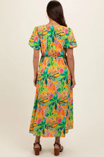 PinkBlush Lime Floral Puff Sleeve Maternity Midi Dress - 