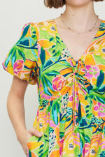 PinkBlush Lime Floral Puff Sleeve Midi Dress - 