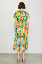 PinkBlush Lime Floral Puff Sleeve Midi Dress - 