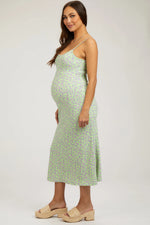 PinkBlush Lime Floral Sleeveless Maternity Midi Dress - 