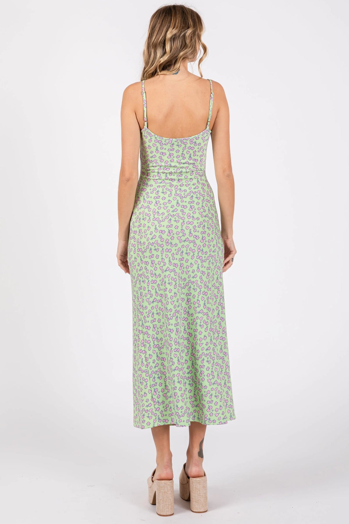 PinkBlush Lime Floral Sleeveless Midi Dress - 