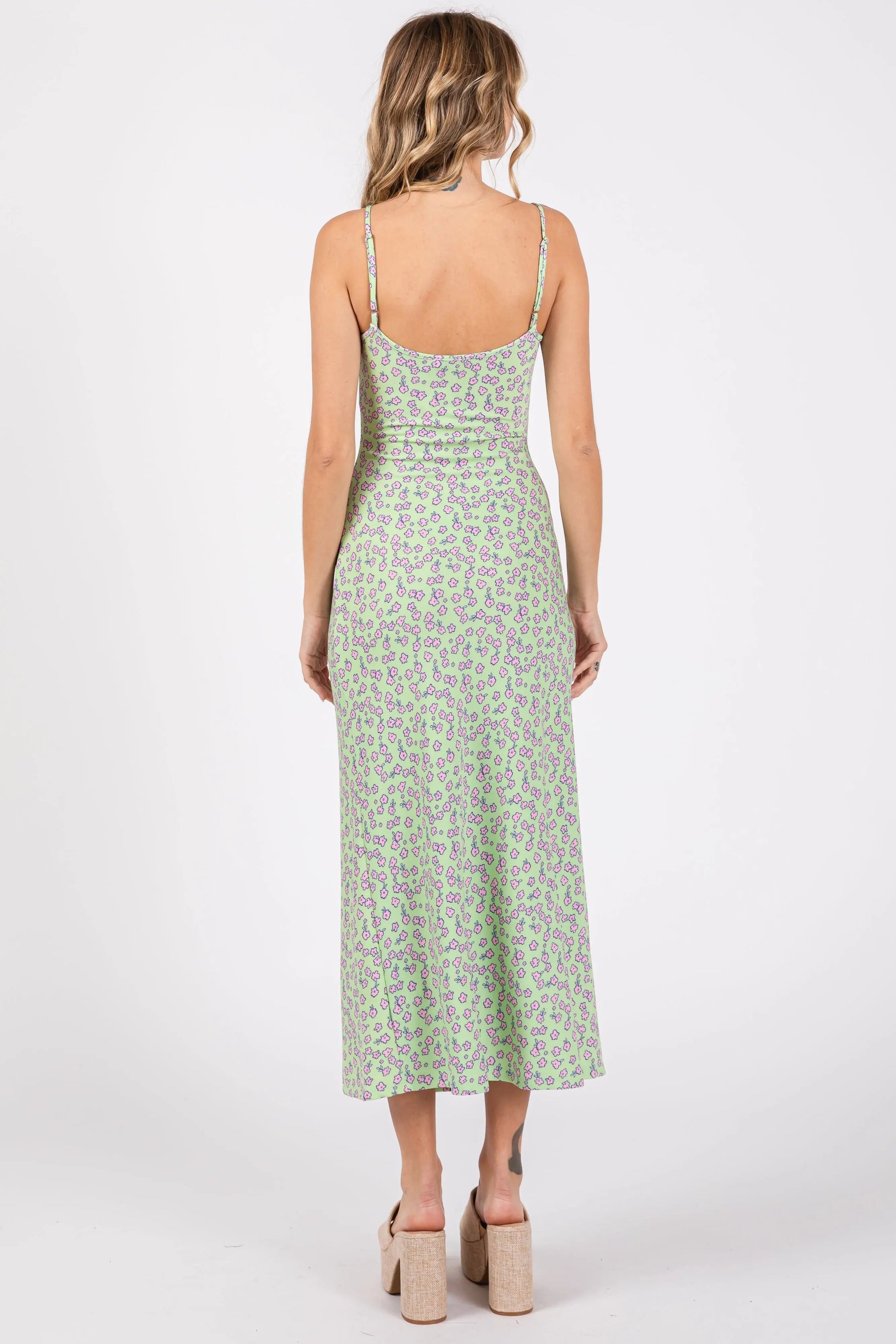 PinkBlush Lime Floral Sleeveless Midi Dress - 