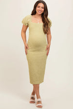 Lime Popcorn Textured Short Puff Sleeve Maternity Midi Dress - Shoulder, Dress, Neck, Fashion, One-piece garment | Everetts Place