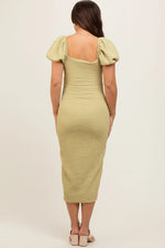 PinkBlush Lime Popcorn Textured Short Puff Sleeve Maternity Midi Dress - 
