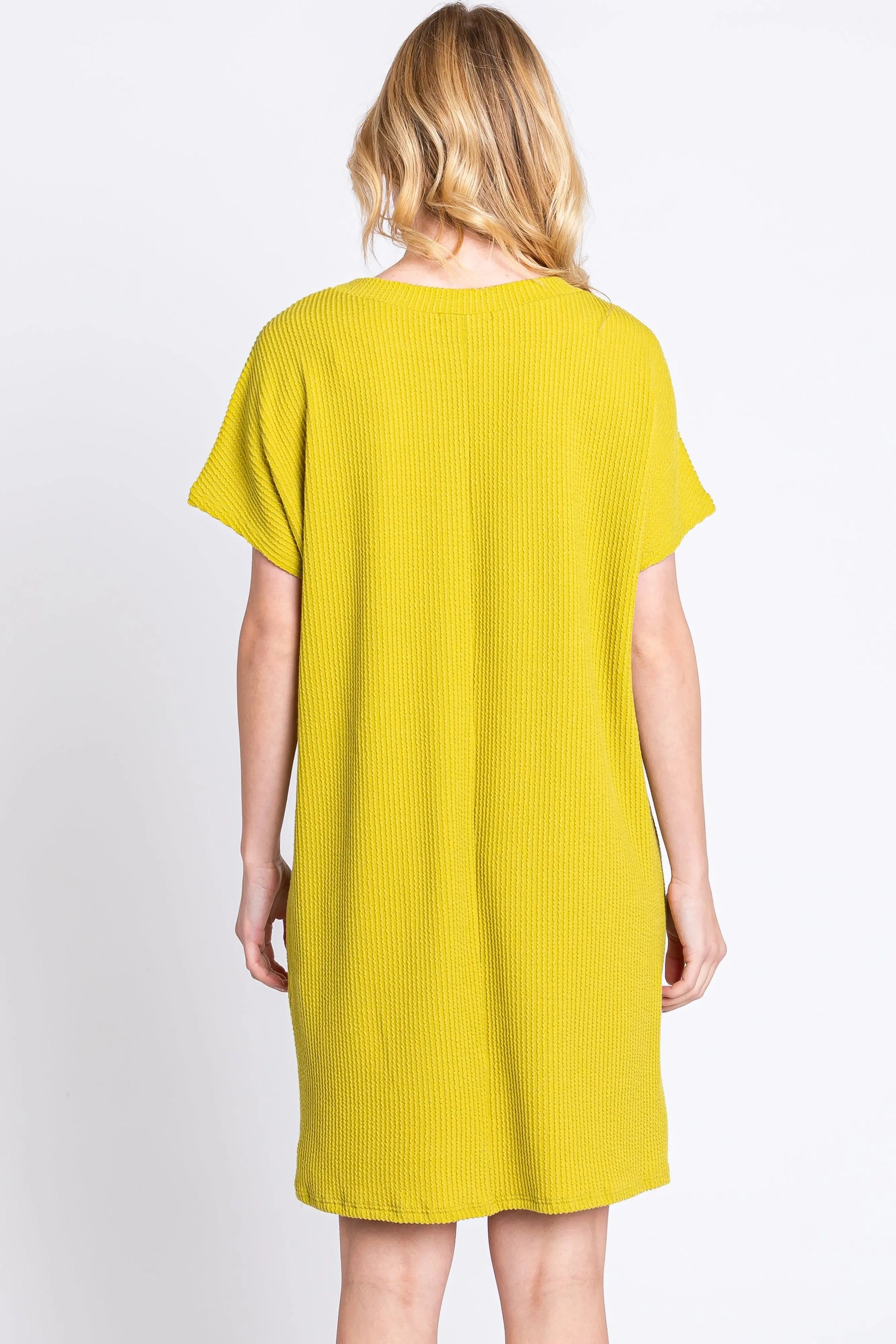 PinkBlush Lime Ribbed Front Pocket Dolman Short Sleeve Dress - 