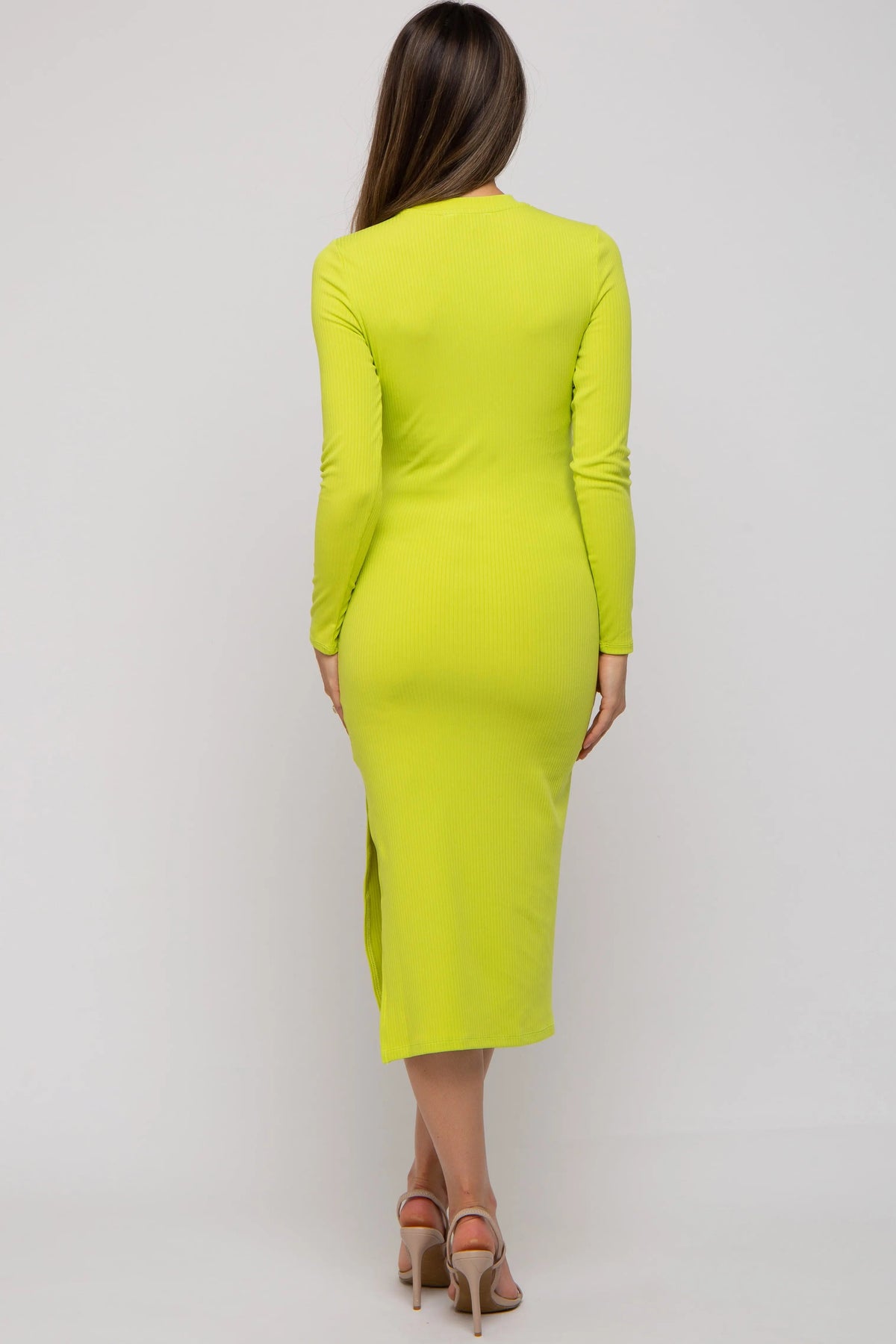 PinkBlush Lime Ribbed Mock Neck Long Sleeve Maternity Midi Dress - 