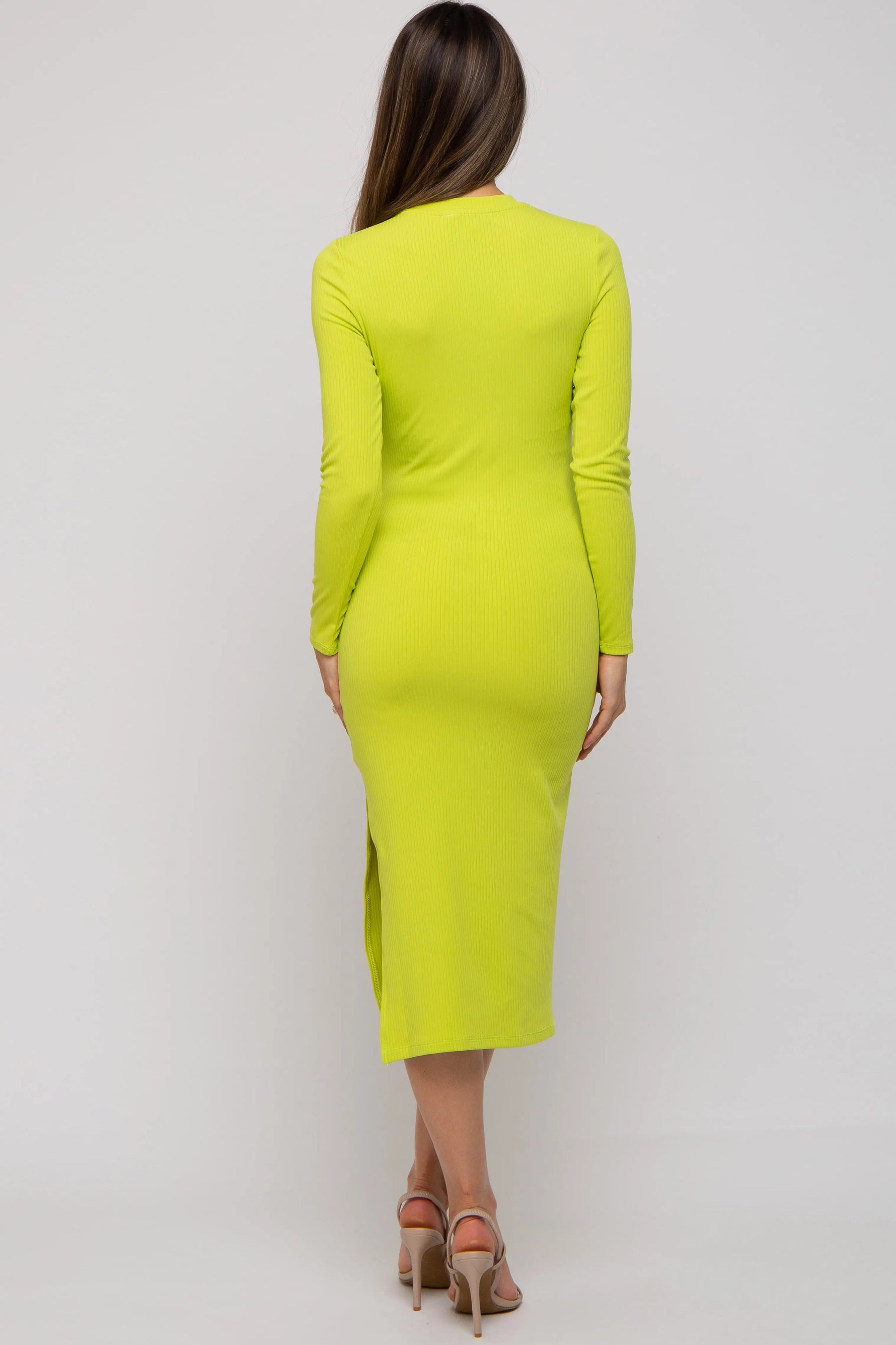PinkBlush Lime Ribbed Mock Neck Long Sleeve Maternity Midi Dress - 
