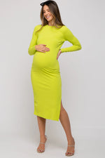 Lime Ribbed Mock Neck Long Sleeve Maternity Midi Dress - Shoulder, Yellow, Day Dress, One-piece garment, Dress | Everetts Place