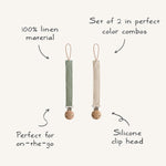 Mushie Linen Pacifier Clip 2 - Pack - 