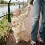 Mushie Linen Pacifier Clip Two Pack with Water Resistant Coating and Faux Wood Silicone Clasp - 