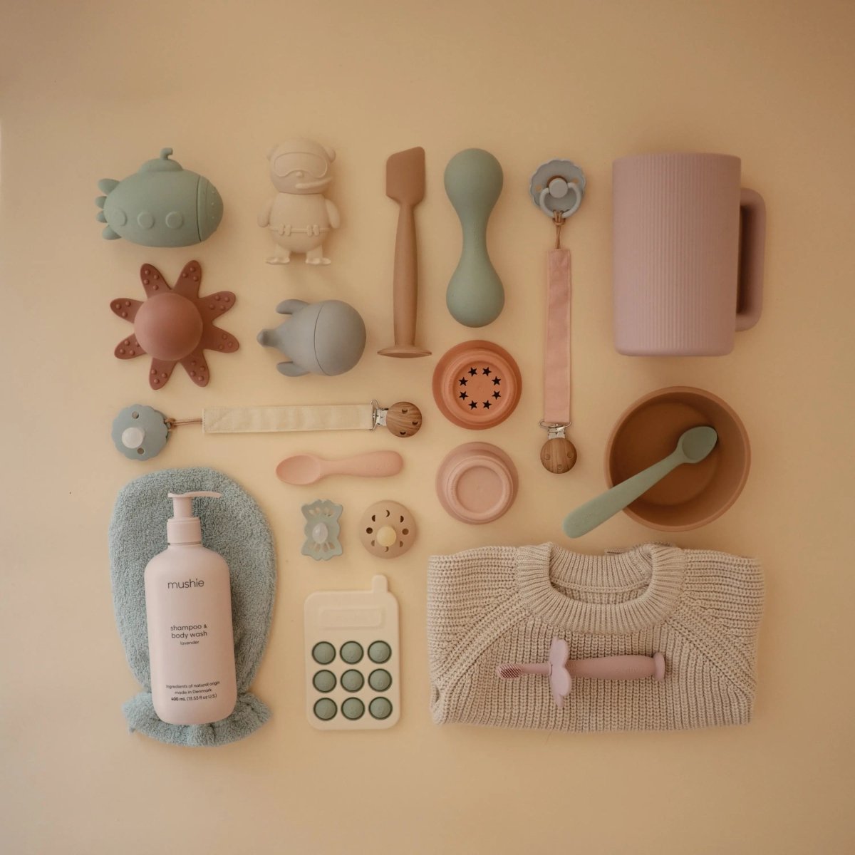 Mushie Linen Pacifier Clip Two Pack with Water Resistant Coating and Faux Wood Silicone Clasp - 