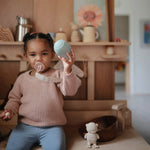 Mushie Linen Pacifier Clip Two Pack with Water Resistant Coating and Faux Wood Silicone Clasp - 