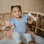 Mushie Linen Pacifier Clip Two Pack with Water Resistant Coating and Faux Wood Silicone Clasp - 