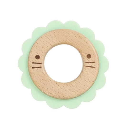 Lion Mint Animal Teether Wooden and Silicone for Babies 4 Months and Up.