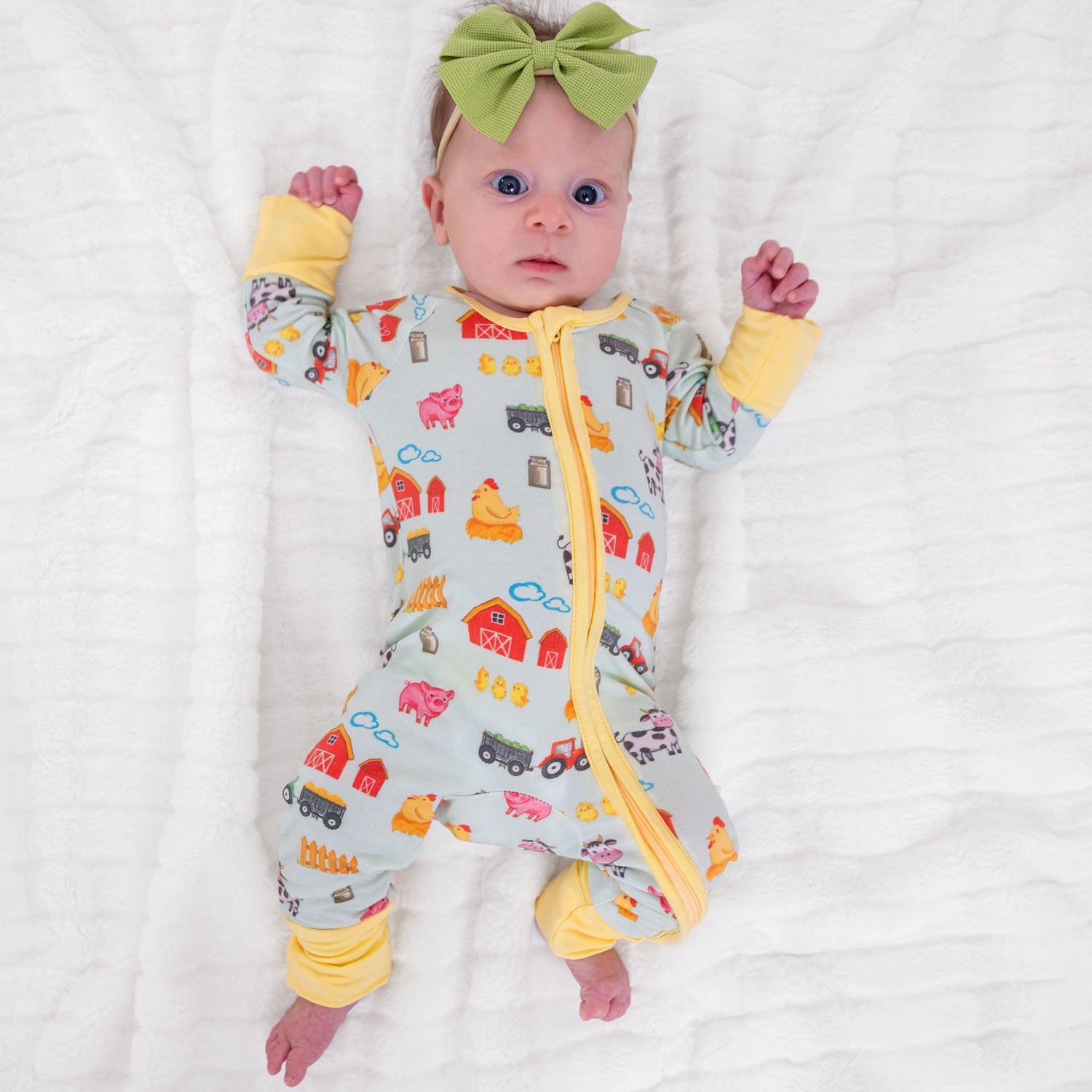 Little Barnyard Zipper One Piece Pajama - Baby & Toddler Clothing, Sleeve, Yellow, Textile, Overall | Everetts Place
