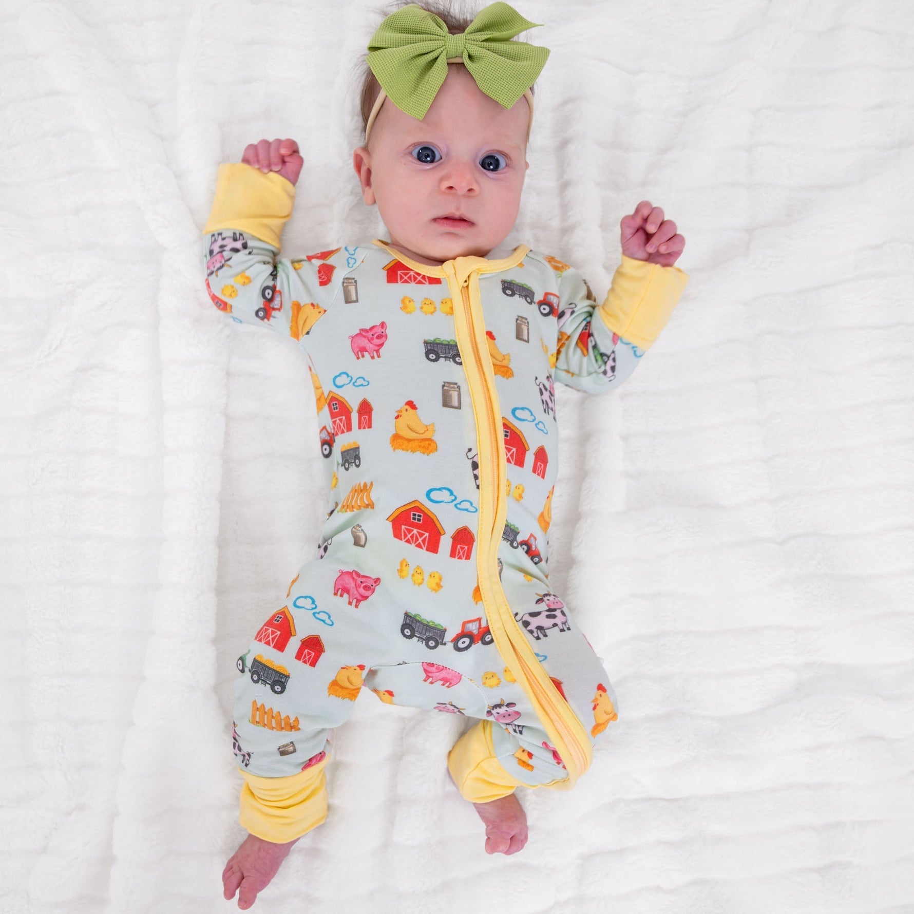 Little Barnyard Zipper One Piece Pajama - Baby & Toddler Clothing, Sleeve, Yellow, Textile, Overall | Everetts Place