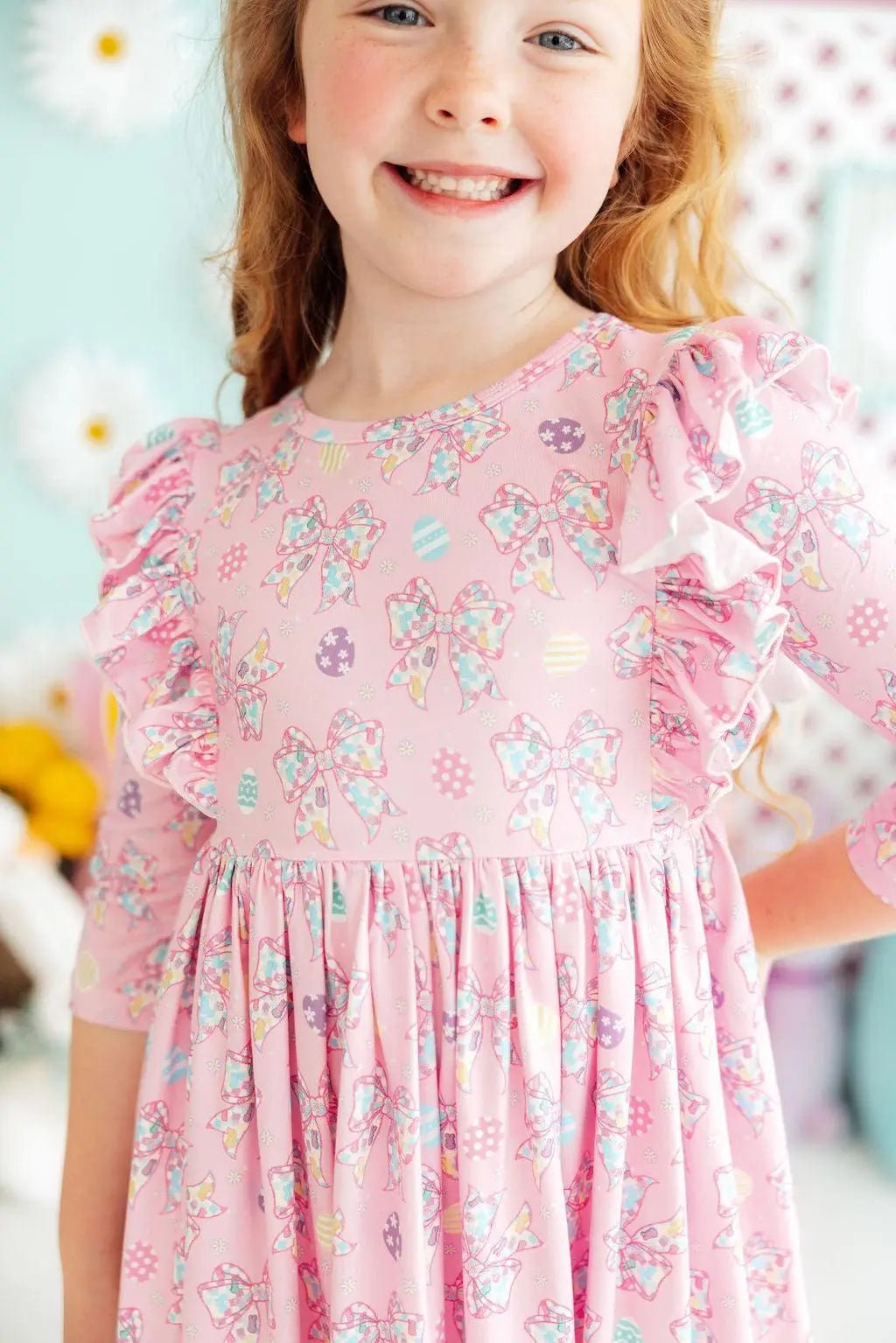 Mila & Rose ® Little Bow Peeps 3/4 Sleeve Ruffle Twirl Dress - 