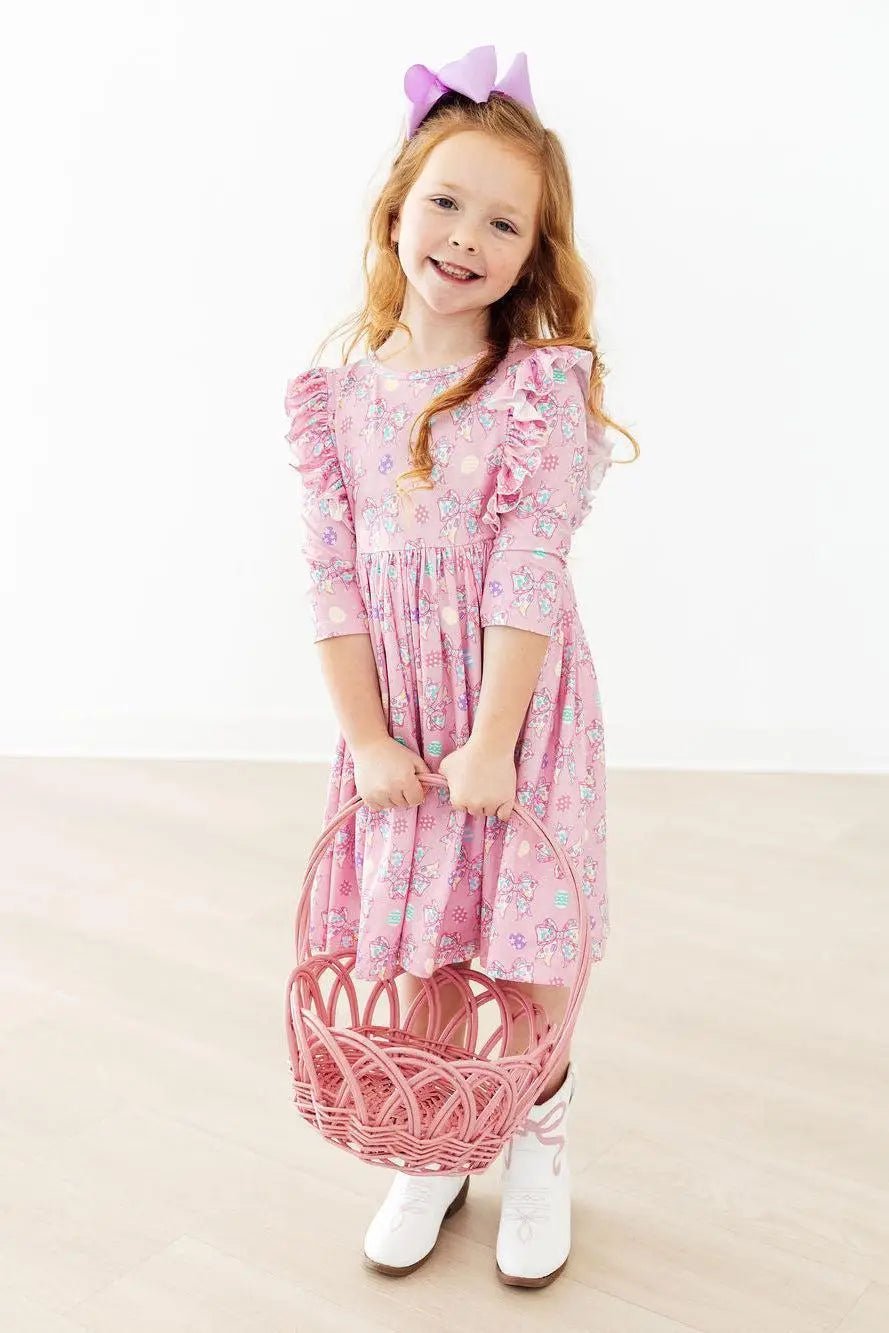 Mila & Rose ® Little Bow Peeps 3/4 Sleeve Ruffle Twirl Dress - 