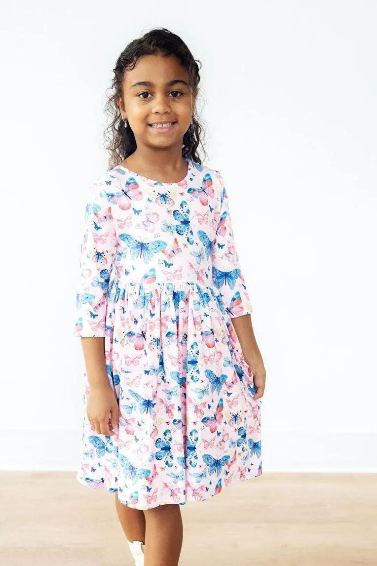 Mila & Rose ® Little Flutters 3/4 Sleeve Pocket Twirl Dress - 