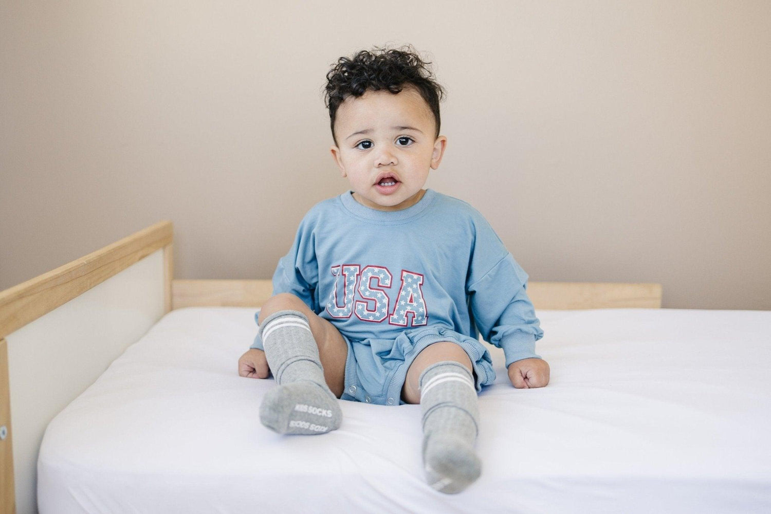 Little Joy Co bamboo viscose bubble romper for baby, soft stretch fabric, comfortable and breathable.