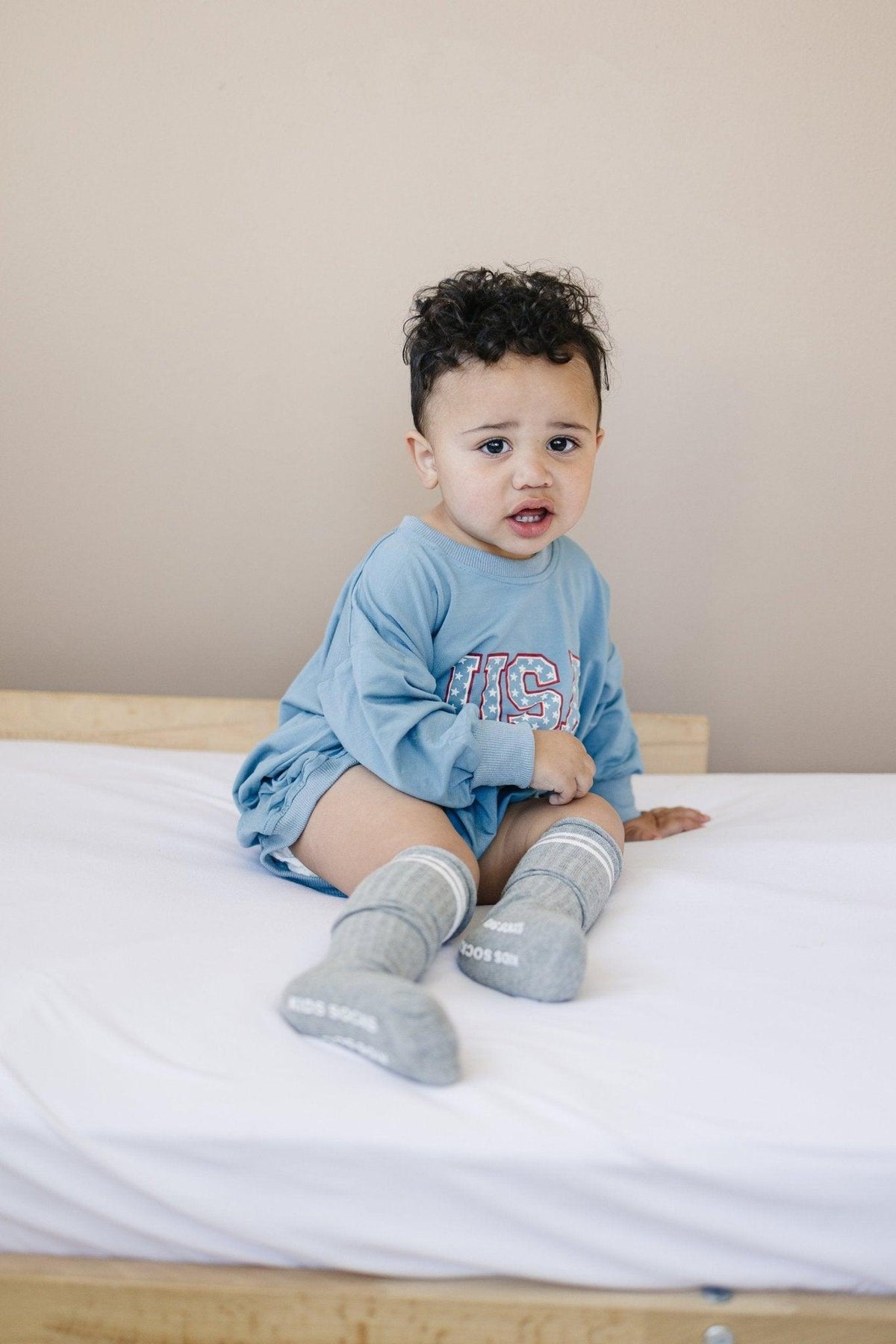 Little Joy Co bamboo viscose bubble romper for baby, soft stretch fabric, comfortable and breathable.