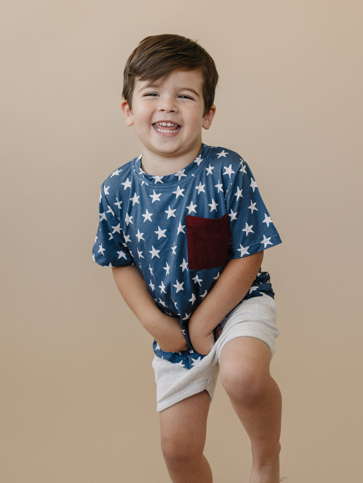Navy Stars 4th of July Bamboo Pocket Tee - Sleeve, Neck, Textile, Child, Baby & Toddler Clothing | Everetts Place
