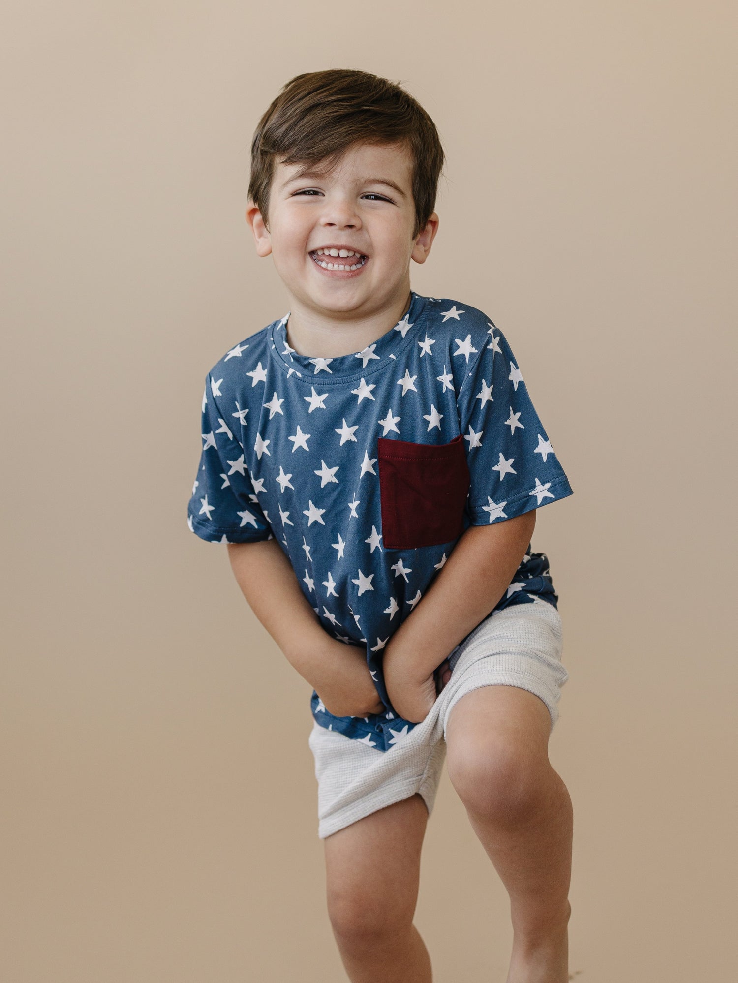 Navy Stars 4th of July Bamboo Pocket Tee - Sleeve, Neck, Textile, Child, Baby & Toddler Clothing | Everetts Place