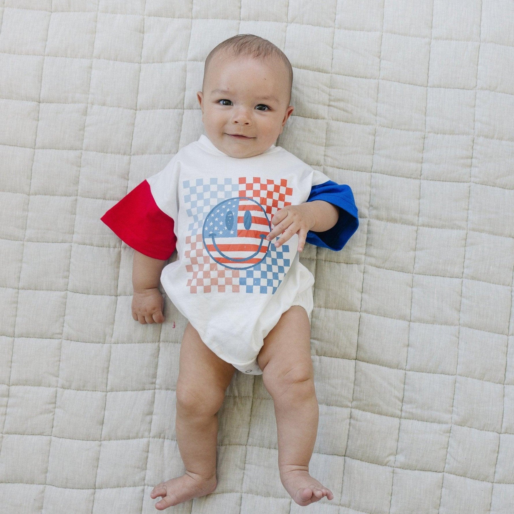 Little Joy Co. Little Joy Co. Colorblock Checkered Flag Smile T-Shirt Romper