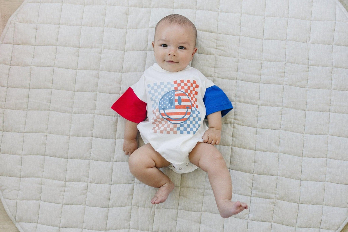 Little Joy Co. Little Joy Co. Colorblock Checkered Flag Smile T-Shirt Romper