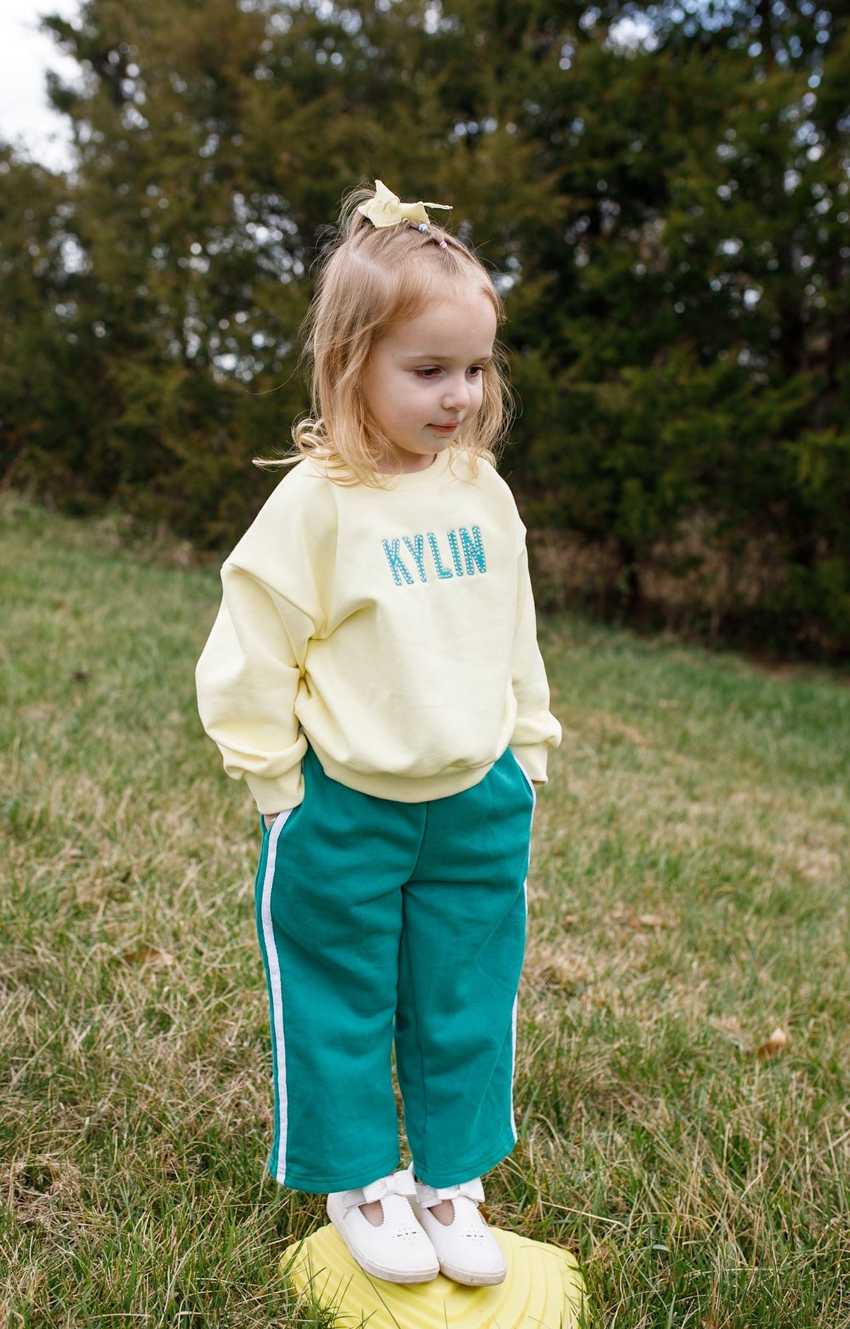 Little Joy Co. baby pants made from soft organic cotton French terry with a subtle stripe pattern.